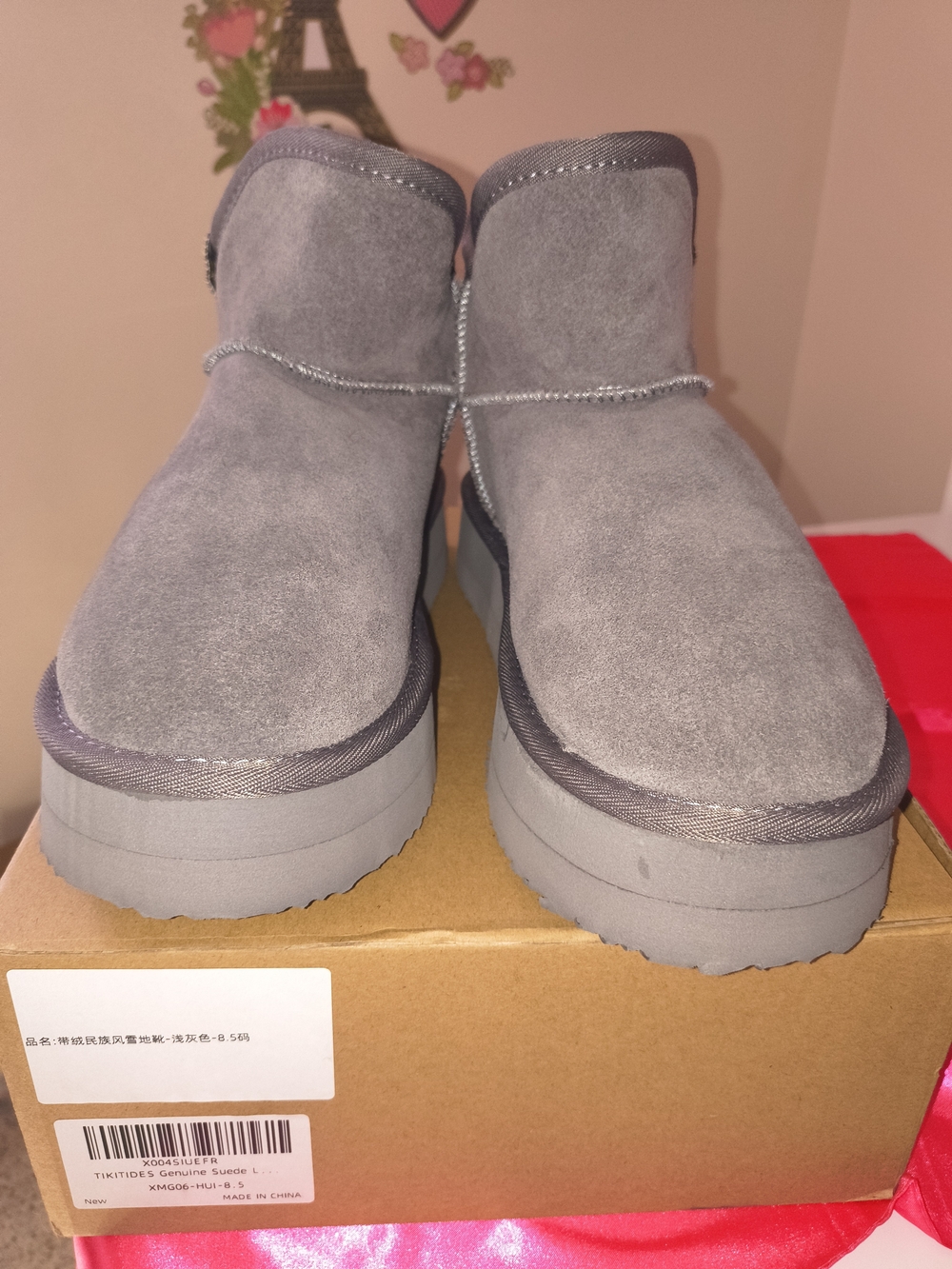 Classic Gray Suede Ankle Booties - Soft Platform Winter Boots